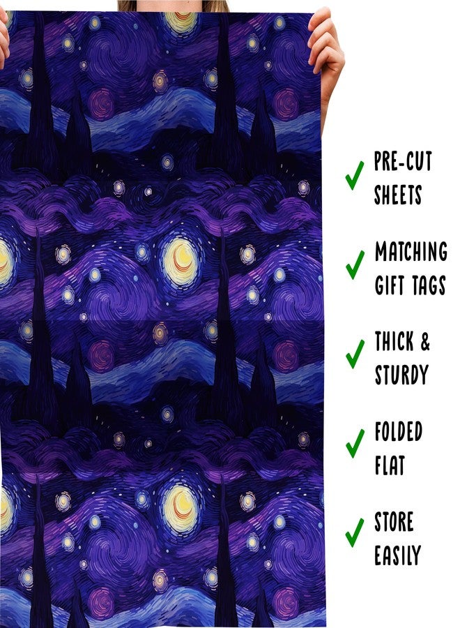 CENTRAL 23 Purple Gift Wrapping Paper - Starry Night Inspired - 6 Sheets Of Trendy Gift Wrap For Men Women - Birthday Anniversary Christmas Journaling - Recyclable - Image 5